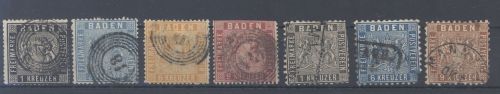 Baden Michel Nummer 9-15, Freimarken 1860 gestempelt