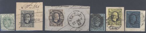 Sachsen Mi.Nr. 2-7, Freimarken 1851, gestempelt mit 3 Briefstücken