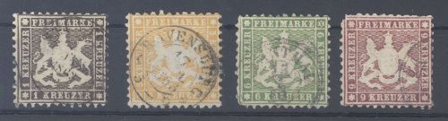 Württemberg Michel Nummer 21-24, Freimarken 1862 gestempelt