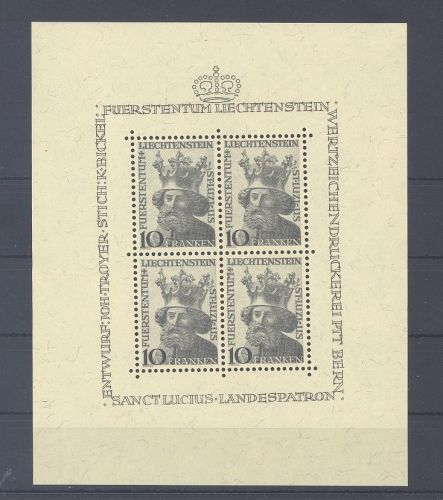 Liechtenstein Michel Nummer 247, 10 Fr. 1946 als * Kleinbogen
