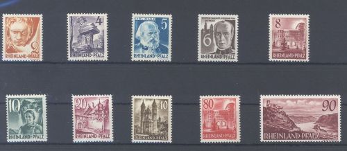 Franz. Zone Rh. Pfalz Michel Nummer 32-41, Freimarken III **