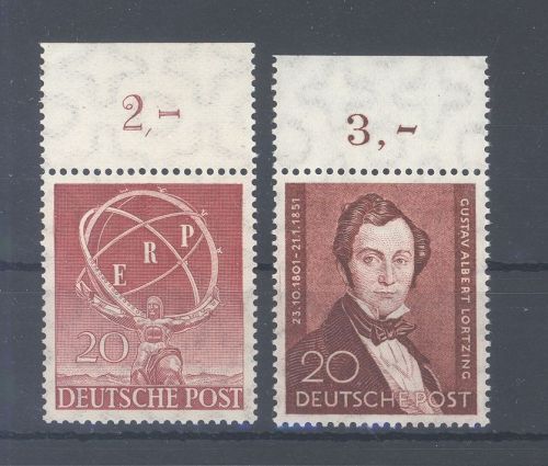 Berlin Michel Nummer 71, 74 aus dem Jahr 1950-51 ** vom Oberrand