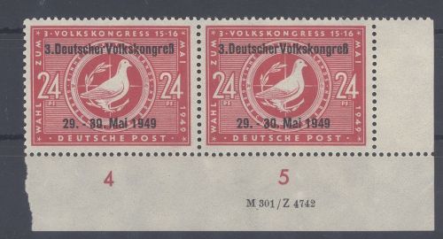 SBZ Michel Nummer 233 II DV 2 , 3. Volkskongress 1949 mit DV 5 **