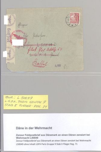 Dt. Feldpost 2. WK, Brief 1943 eines dänischen Soldaten nach Paris
