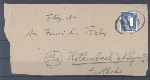 Dt. Feldpost 2. WK, Feldpostbrief 20 Pfg. EF mit gutem Elipsenstempel