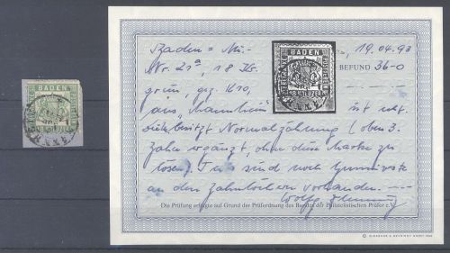 Baden Michel Nummer 21, 18 Kreuzer 1862 gestempelt, Befund
