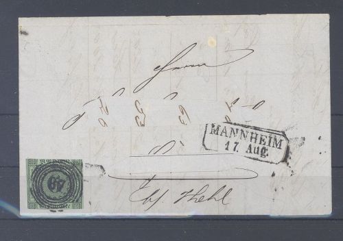 Baden, Brief mit Michel Nr. 3b, 6 Kreuzer 1858 EF aus Mannheim