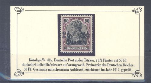 Deutsche Post Türkei Michel Nummer 42y, 2 1-2 Piaster **, geprüft BPP