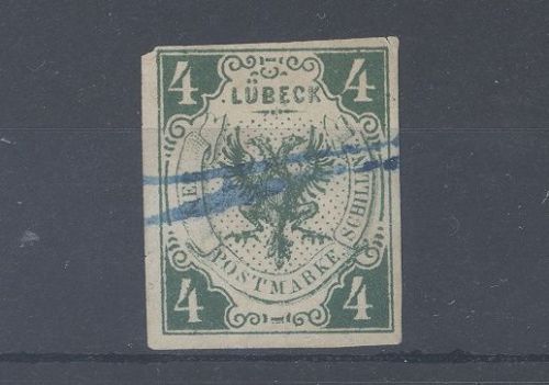 Lübeck Michel Nummer 5, 4 Schilling 1859-62 gestempelt, geprüft