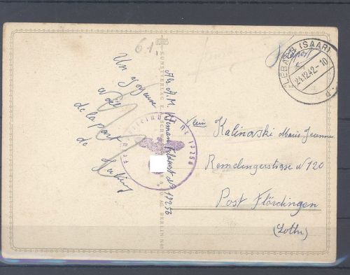 Dt. Feldpost 2. WK, Karte 1942 eines französischen Soldaten aus Paris
