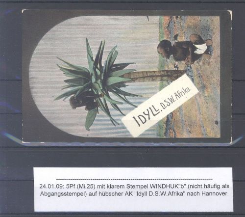 Dt. Kolonien DSWA, gelaufene AK 1909 aus Wizndhuk b nach Hannover