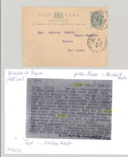 Dt. Kolonien - Goldküste, gelaufene GA 1912 aus Winneba