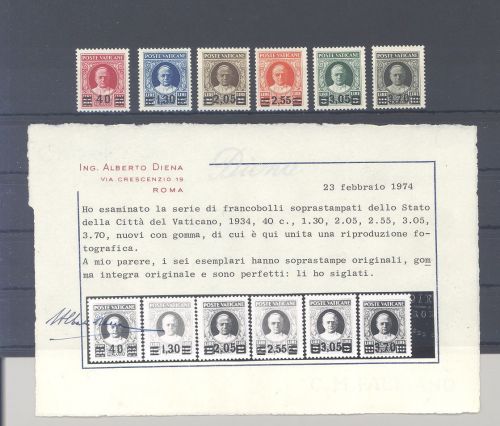 Vatikan Michel Nummer 39-44, Provisoriensatz 1934 **, Befund Diena