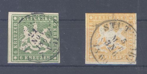 Württemberg Mi.Nr. 12-13b aus 1859 gestempelt, geprüft - Befund