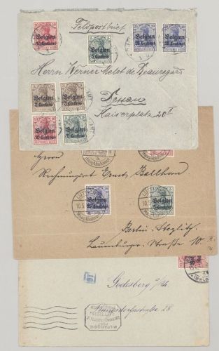 Dt. Bes. 1. WK Belgien, 5 verschiedene Briefe als Posten