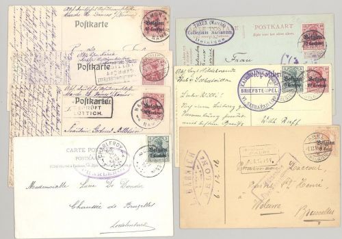 Dt. Bes. 1. WK Belgien, 7 gelaufene AK mit Seebataillon