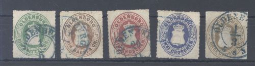 Oldenburg Michel Nummer 15-19 A Freimarken 1862 gestempelt