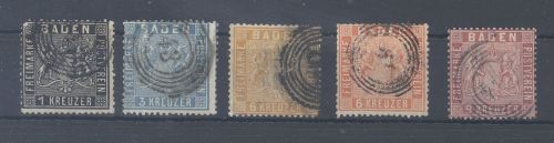 Baden Michel Nummer 9-12, Freimarken 1860 gestempelt