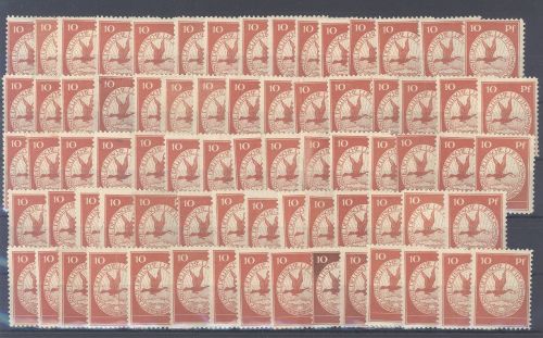 Dt. Reich, 74 x Michel Nummer I, 10 Pfg. Flugpost 1912 ungebraucht *