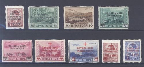 Dt. Bes. 2. WK Montenegro, 9 verschiedene ungebrauchte Werte als Posten