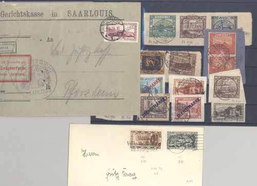 Saargebiet, gestempelter Posten Briefstücke und 2 Briefe