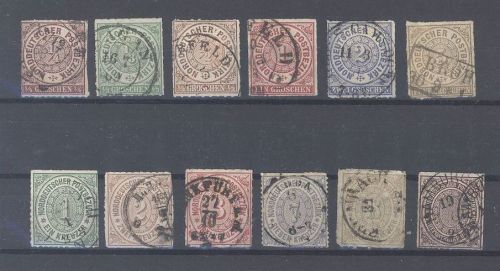 Norddt. Bund Michel Nummer 1-12, Freimarken 1868 gestempelt