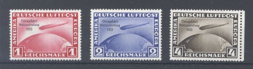 Dt. Reich Michel Nummer 496-98 Zeppelin Chicagofahrt ungebraucht *