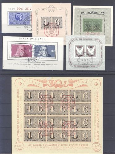 Schweiz Block 3, 8, 9, 10,12 und 13 gestempelt als Posten