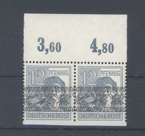 Bizone Michel Nummer 40 Uu, 12 Pfg. 1948 unten ungezähnt ** Paar