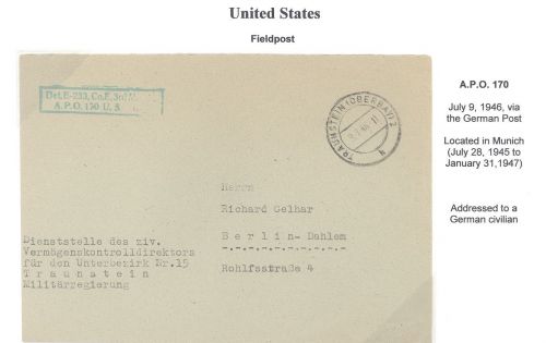 All. Besetzung, US Feldpost Brief 1946 A.P.O. 1870 aus Traunstein