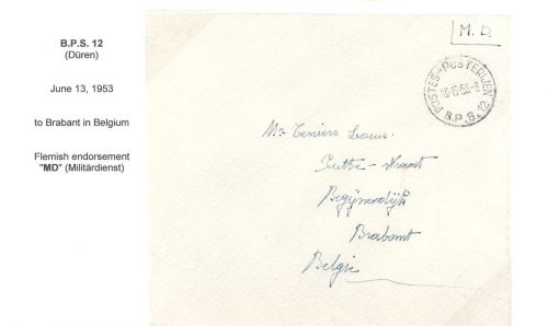 Alliierte Besetzung,, Belgischer Feldpost Brief 1953 B.P.S. 12 n. Belgien