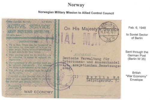 Alliierte Besetzung,, Brief Norwegische Militärpost 1948 nach Berlin