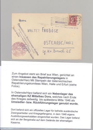 SBZ, Brief 1946 an das Repatriierungslager in Osterode - Harz gelaufen