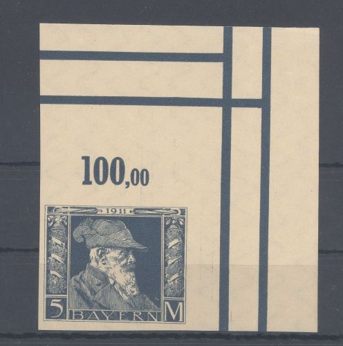 Bayern Michel Nummer 89 II, 5 Mark 1911 ** vom Eckrand, FA Kopie BPP