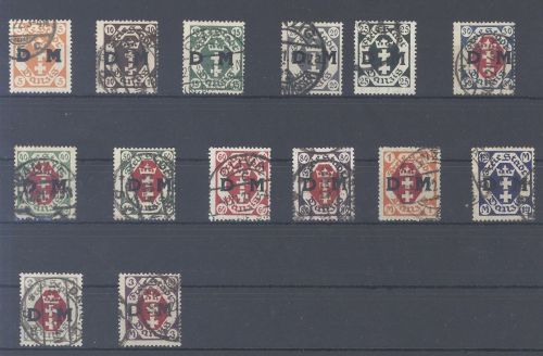 Danzig Dienst Michel Nr. 1-14, Freimarken 1921 gestempelt, geprüft Infla
