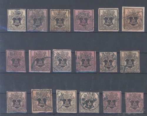 Hannover, 18 x Michel Nummer 3, 1-30 Thaler 1851 gestempelt