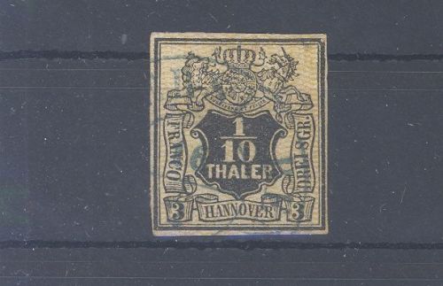 Hannover Michel Nummer 7, 1-10 Thaler Freimarke 1855 gestempelt