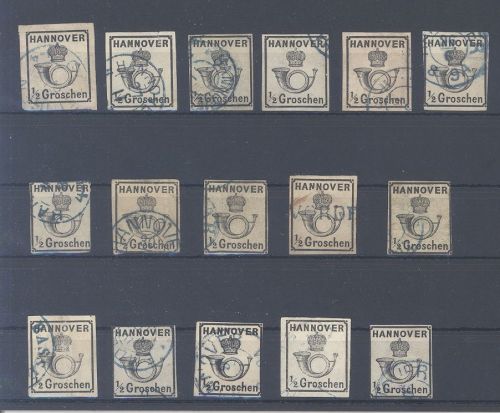 Hannover, 16 x Michel Nummer 17, 1-2 Groschen 1860 gestempelt