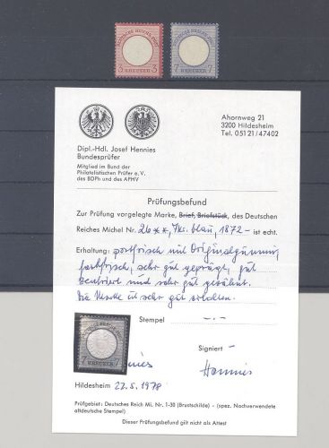 Dt. Reich Michel Nummer 25 und 26 aus großem Brustschild **, Befund
