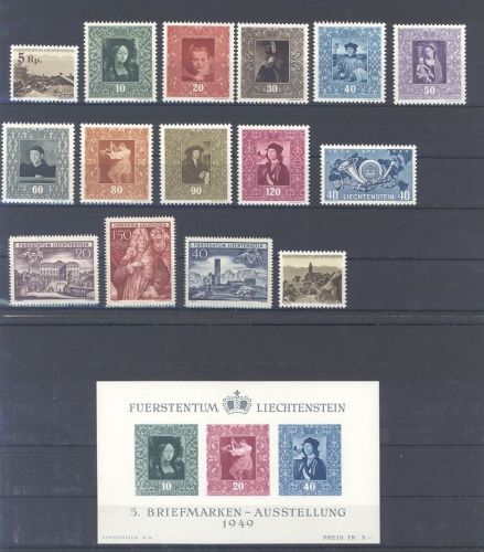 Liechtenstein Michel Nummer 267-84, Jahr 1949 ** auf Steckkarte