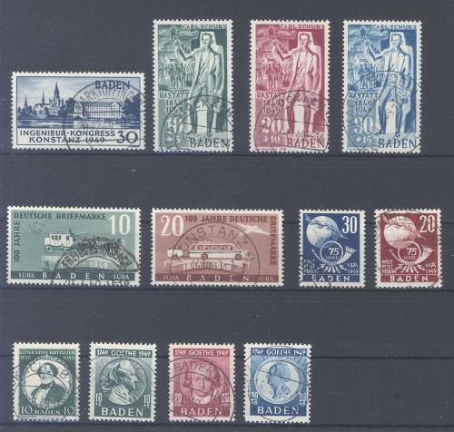 Franz. Zone Baden Michel Nummer 46-57 aus 1949 gestempelt