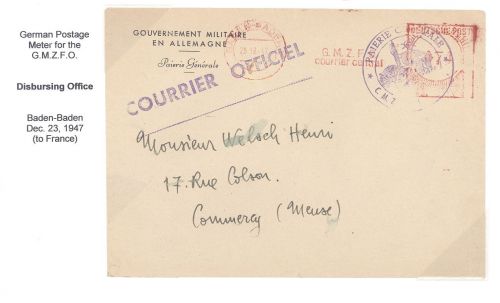All. Besetzung, Brief GM.Z.F.O. 1947 aus Baden Baden nach Frankreich