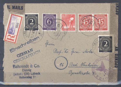 All. Besetzung, US Zensurbrief 1947 aus Lübeck nach Bad Nauheim