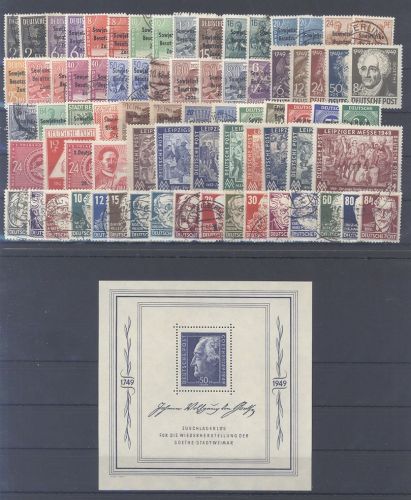 SBZ, */**/gestempelter Posten mit Block 6, Goethe Block 1949 **