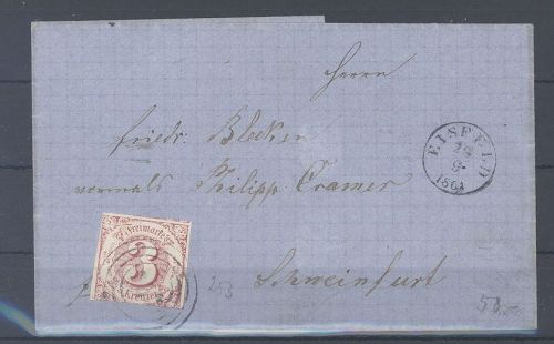 Thurn & Taxis, Brief 1864 mit 3 Kreuzer als EF aus Eisfeld