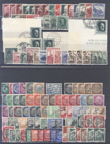Dt. Reich, gestempelter Posten aus 1933-45 auf 5 Steckkarten