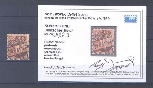 Dt. Reich Dienst Michel Nummer 27 I, 30 Mark 1920 mit PF I gestempelt, Befund BPP