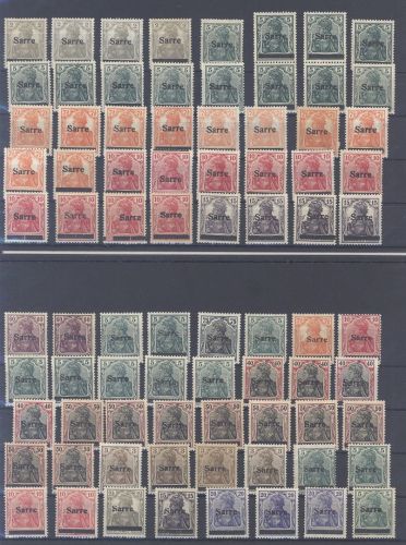 Saargebiet Sarre Ausgaben, */** Posten auf 5 Steckkarten