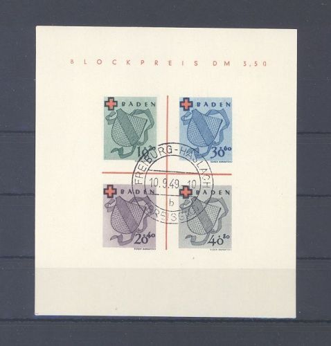 Franz. Zone Baden, Rotes Kreuz 1949 gestempelt, Stempel falsch