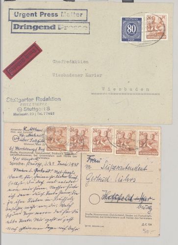 All. Bes., 2 verschiedene Belege mit Bahnpost als Posten